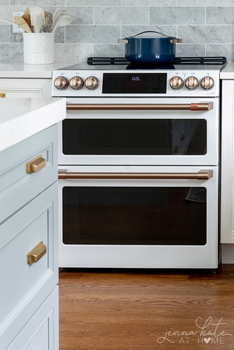 GE cafe double electric oven in matte white