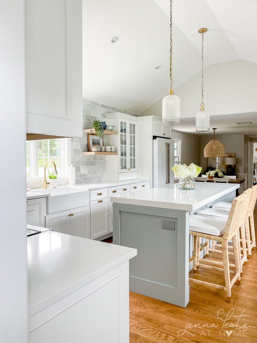 view of pendant lights over kitchen island