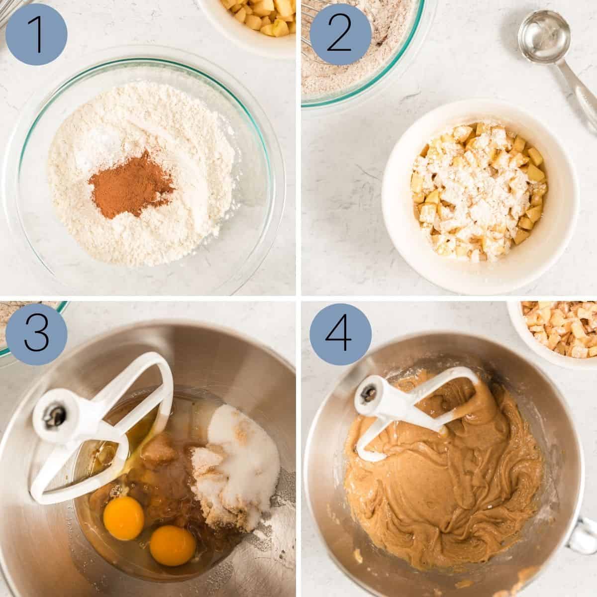 steps 1 to 4 for making the cinnamon apple bread recipe