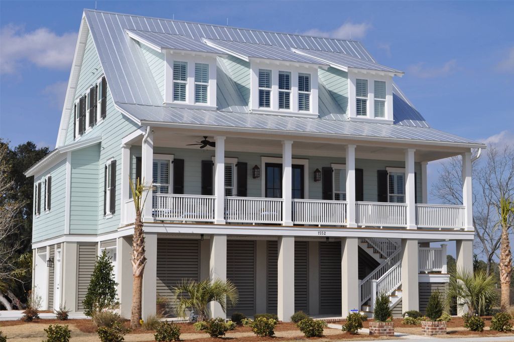 exterior of a coastal style home painted with Rainwashed