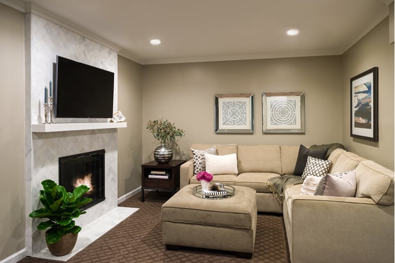 Basement living room walls painted Sherwin Williams Amazing Gray