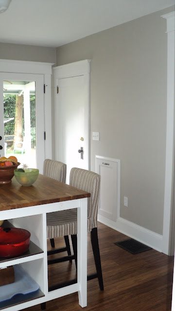 Kitchen walls painted amazing gray with bright white trim