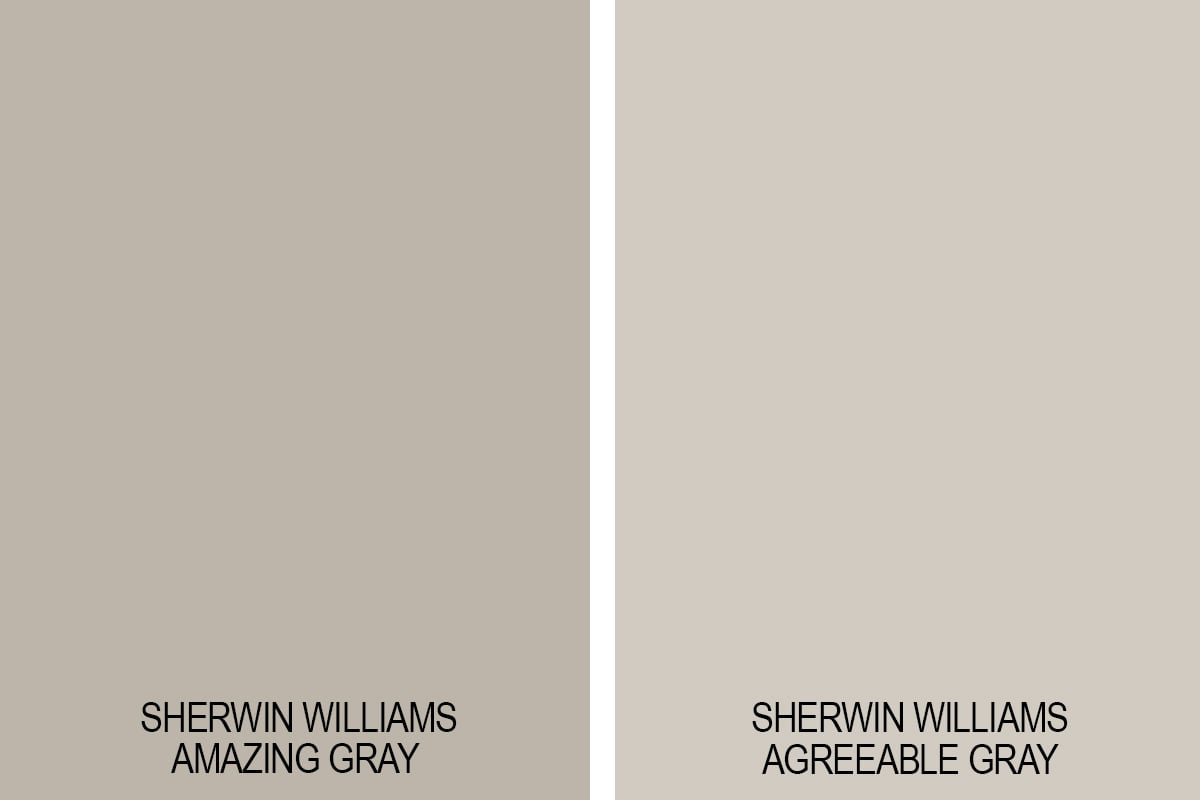 comparison swatch of amazing gray versus agreeable gray