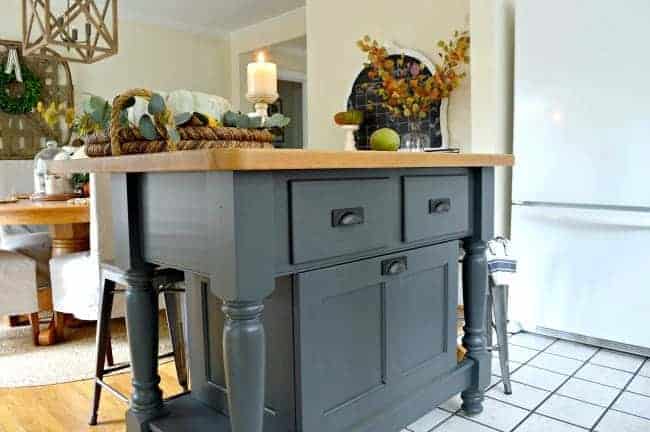 Kitchen island painted with Benjamin Moore Wrought iron paint