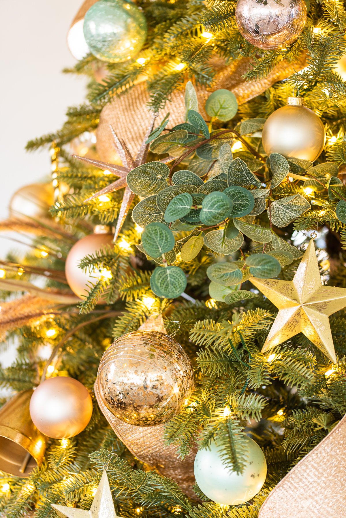 eucalytpus branches inside Christmas tree