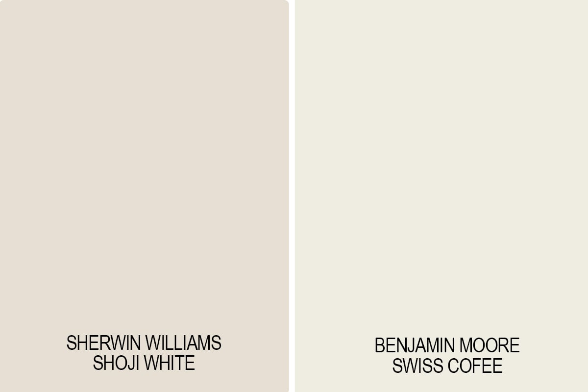 comparison of shoji white versus benjamin moore swiss coffee
