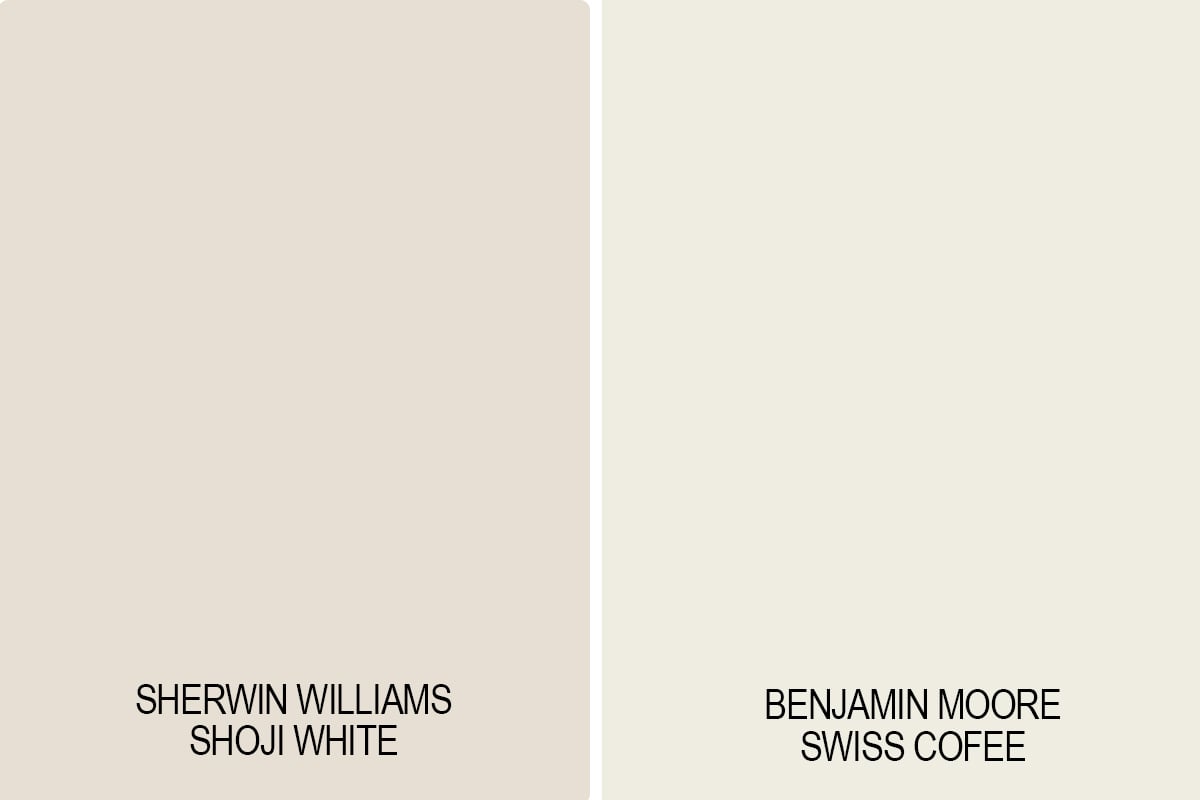 comparison of shoji white versus benjamin moore swiss coffee.