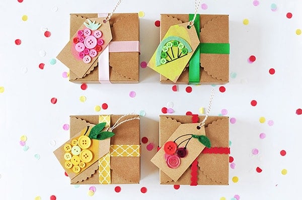 fun fruit shaped button Christmas present tags