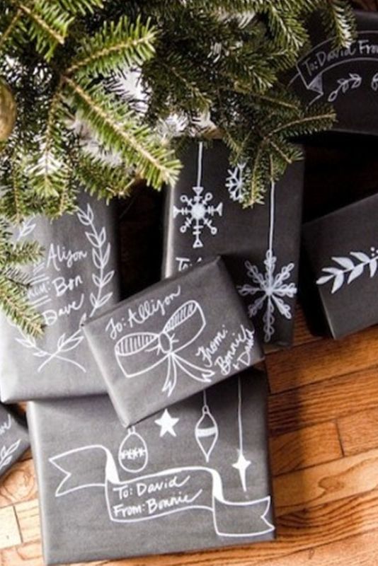 creative way to wrap kids gifts at Christmas chalkboard wrapping paper