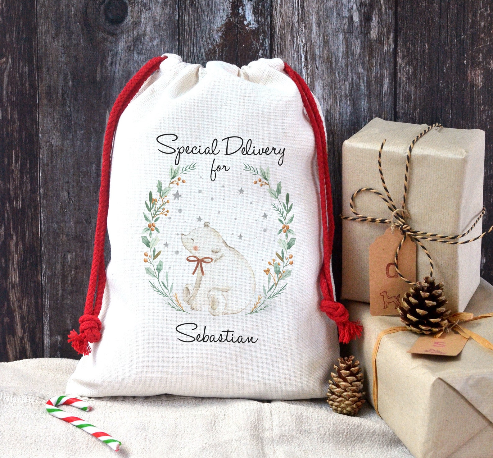 creative way to wrap child present at Christmas personalized Santa sack