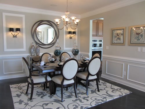 Formal dining room with walls painted Eider White