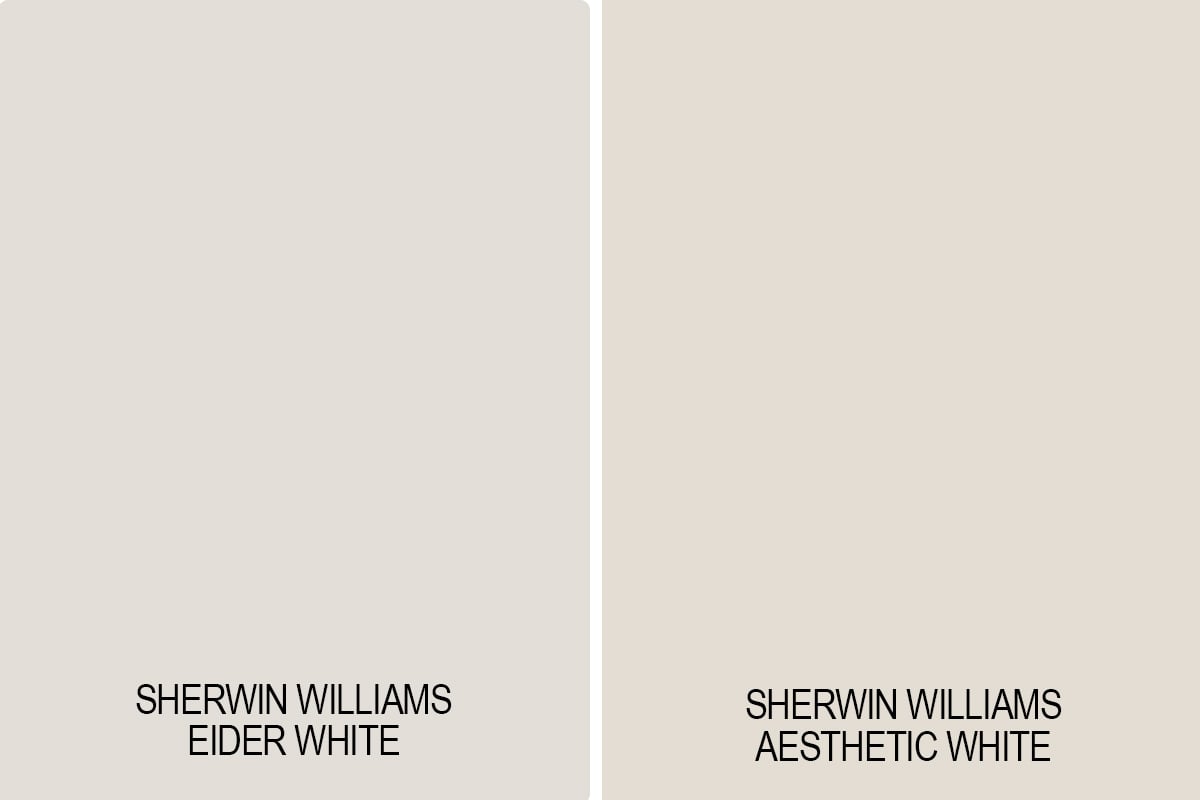 Eider White vs Aesthetic White paint swatch side-by-side comparison