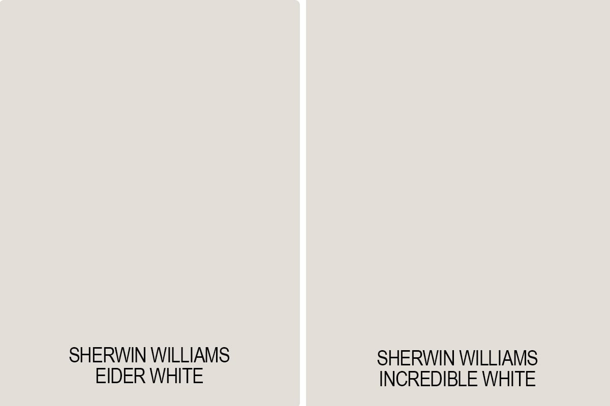 Eider White vs Incredible White paint swatch side-by-side comparison