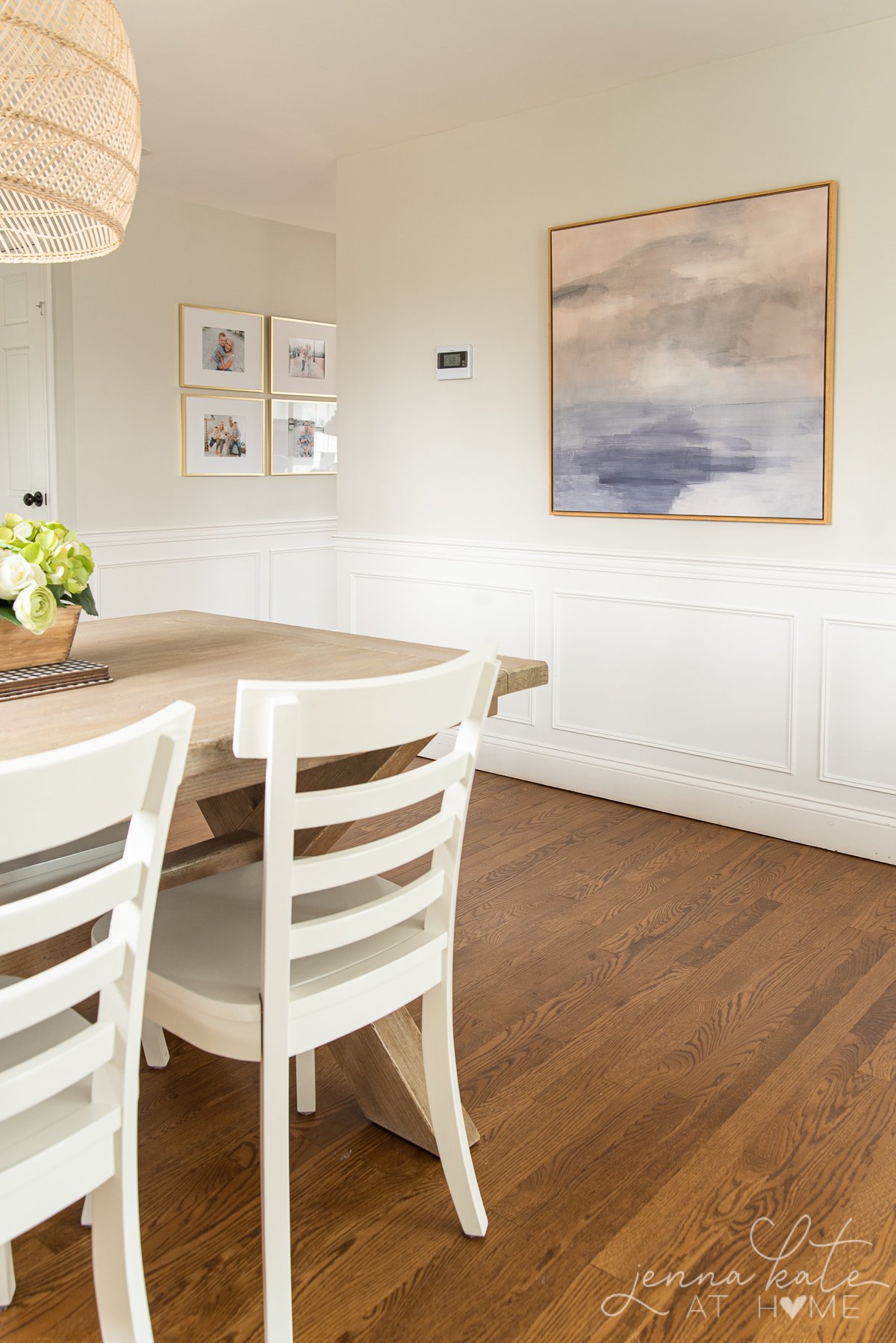 eggshell walls with semi-gloss trim in a dining room