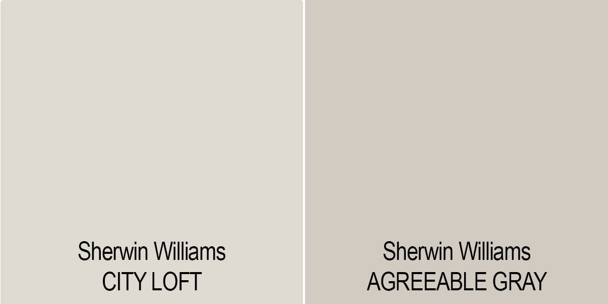 city loft vs agreeable gray paint swatch