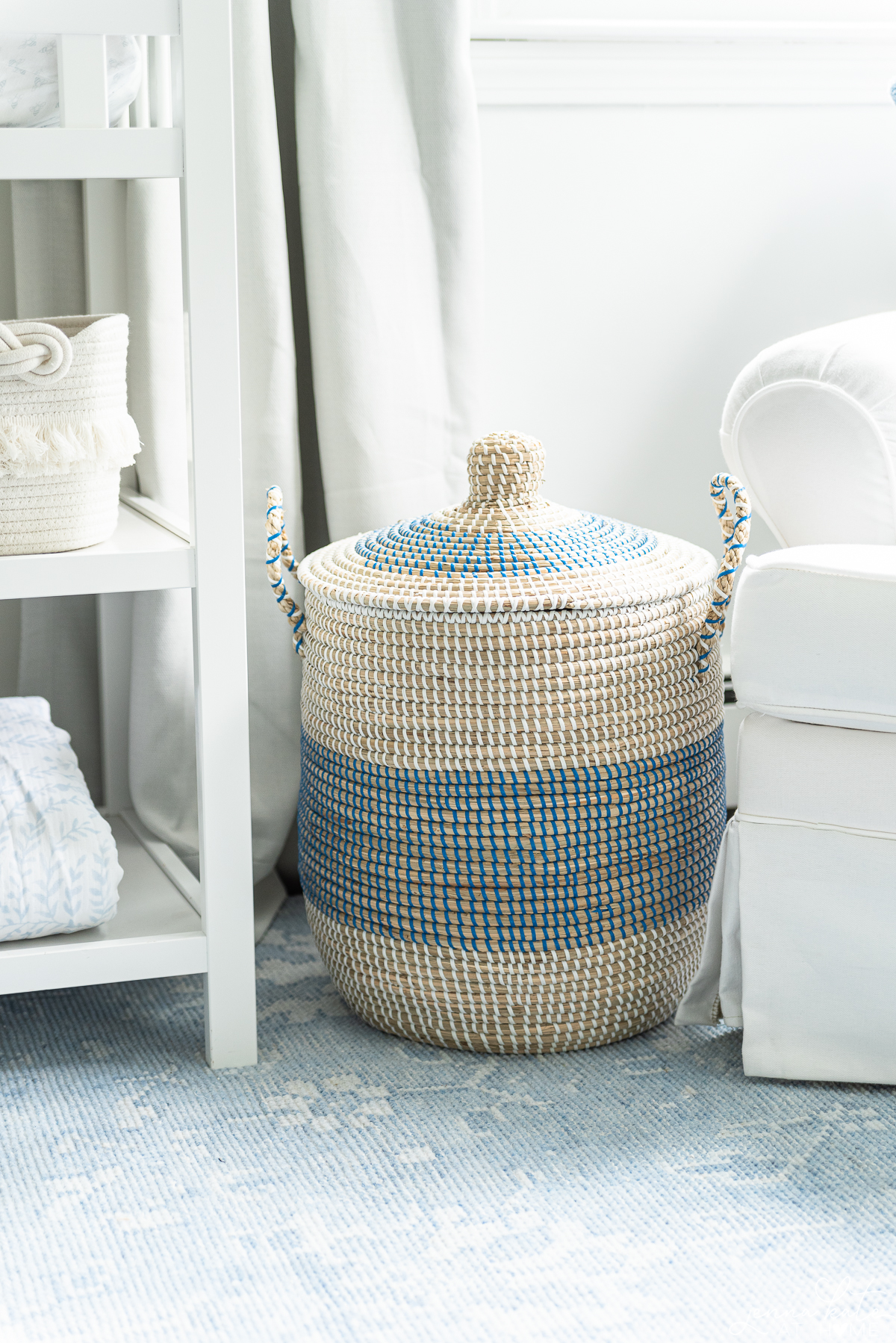 Serena & Lily blue la jolla basket to be used as a laundry basket