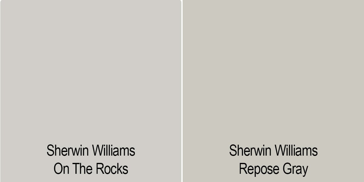 sherwin williams on the rocks vs repose gray paint swatches