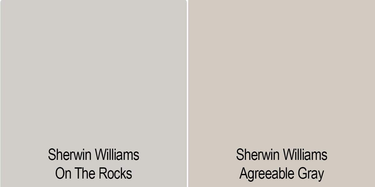 swatch comparison of on the rocks versus agreeable gray