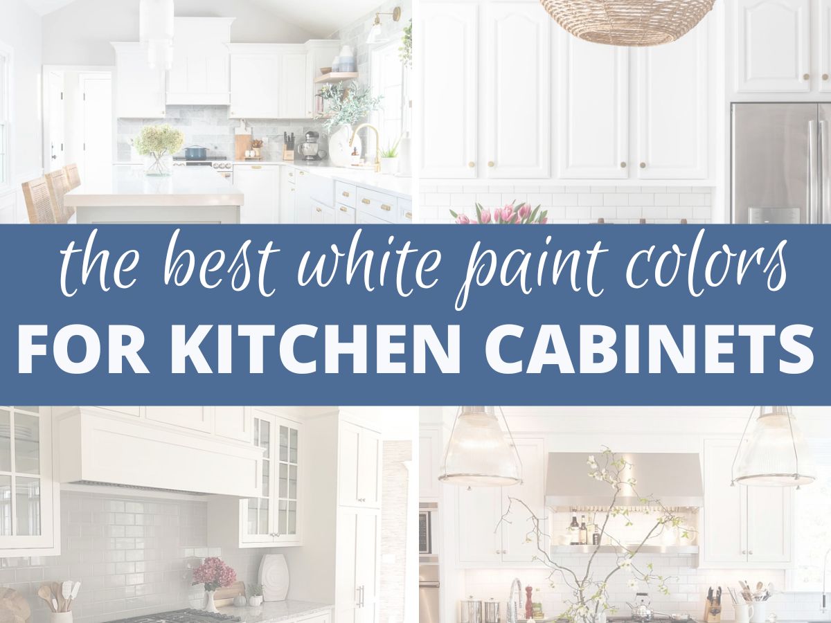 header image that reads the best white paint colors for kitchen cabinets