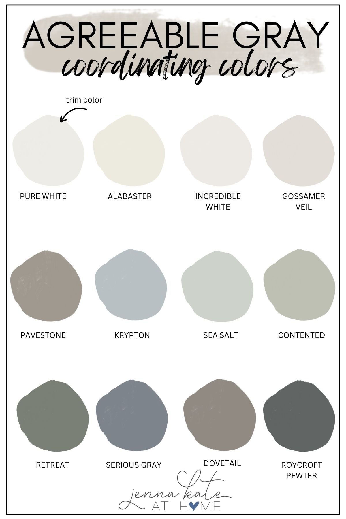paint swatches of coordinating colors for agreeable gray