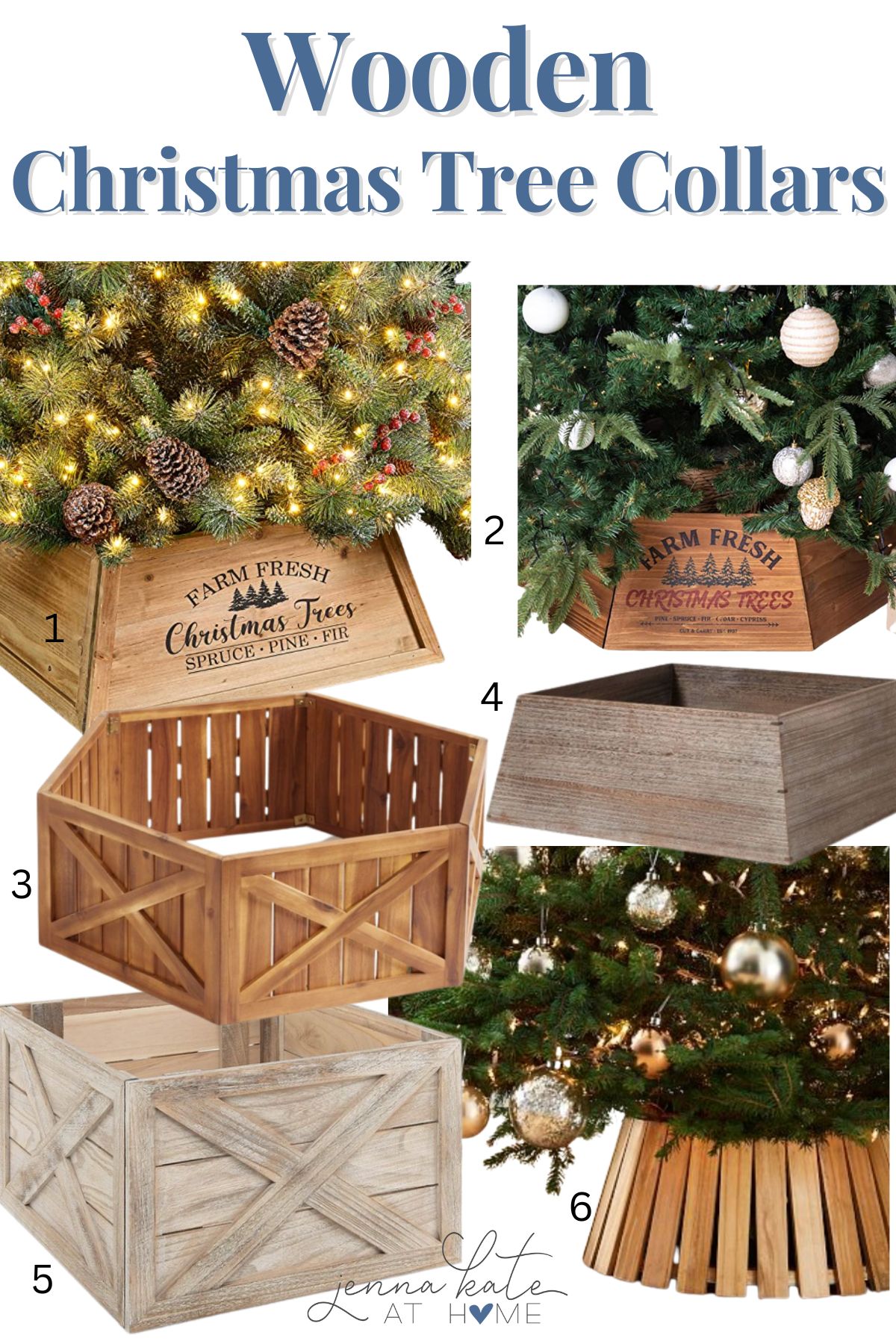 collage of wooden Christmas tree collar ideas