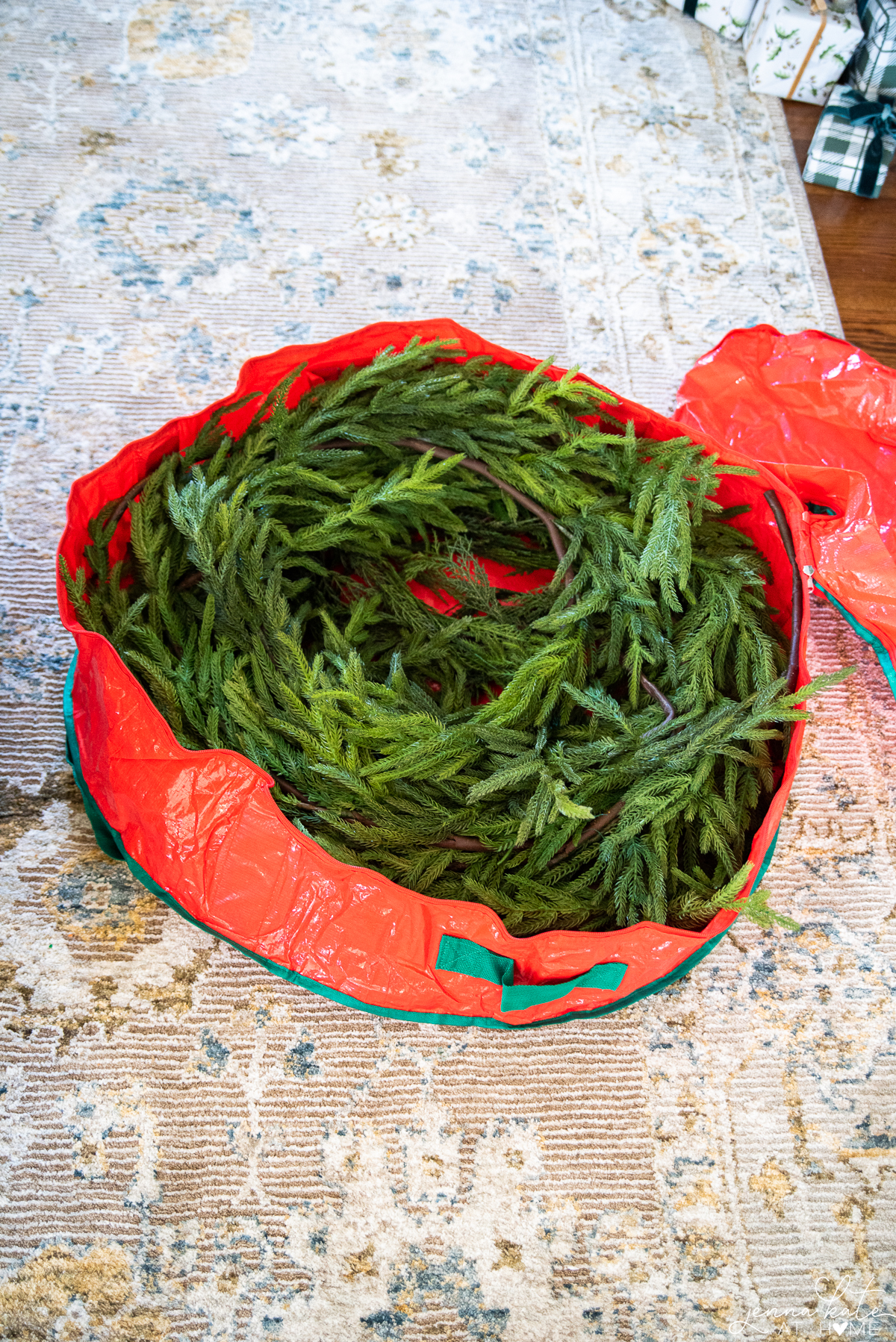 garlands inside a wreath storage bag