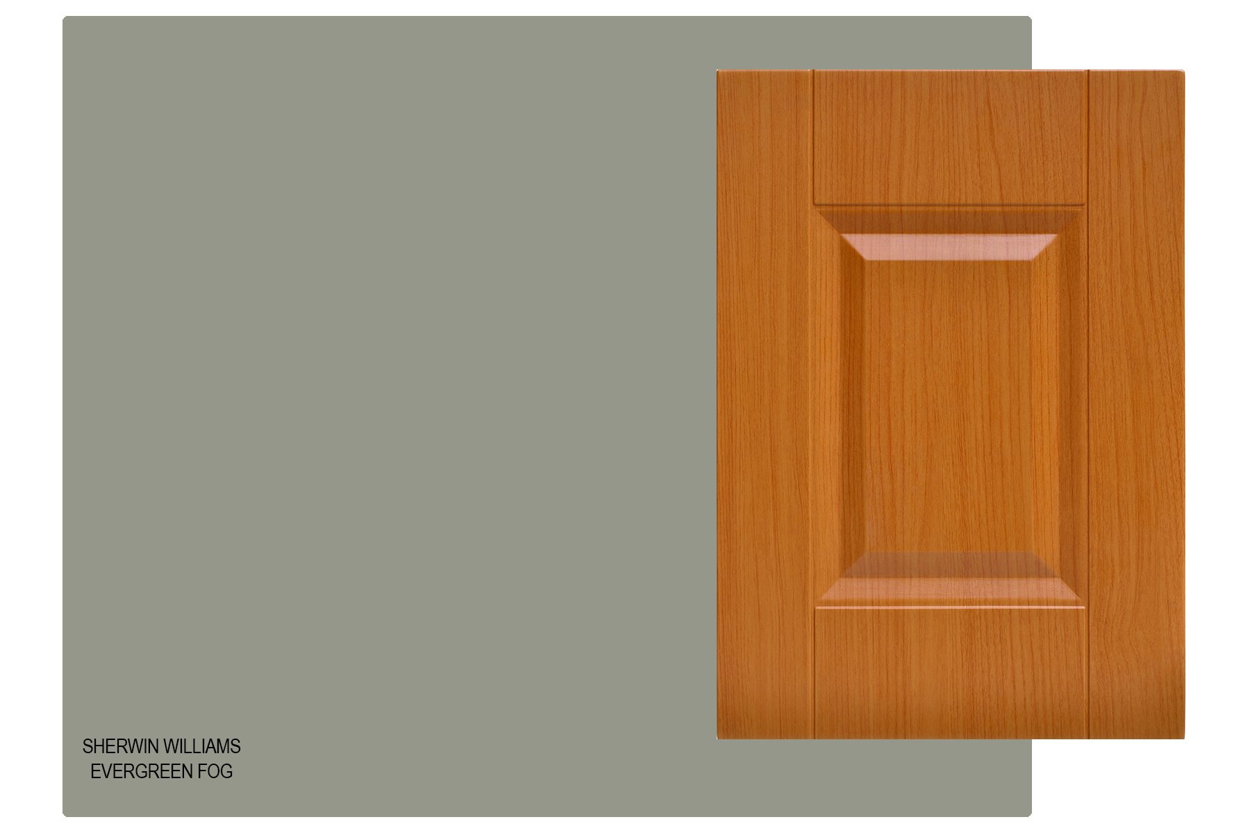 benjamin moore evergreen fog compared to a honey oak cabinet door