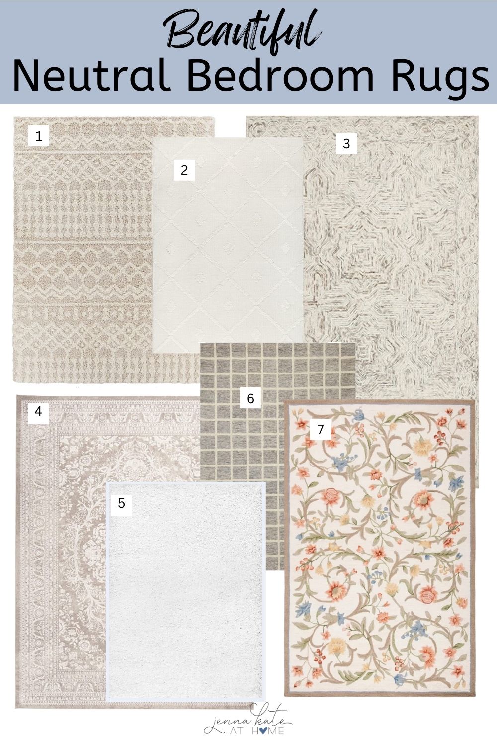 collage of neutral bedroom rugs