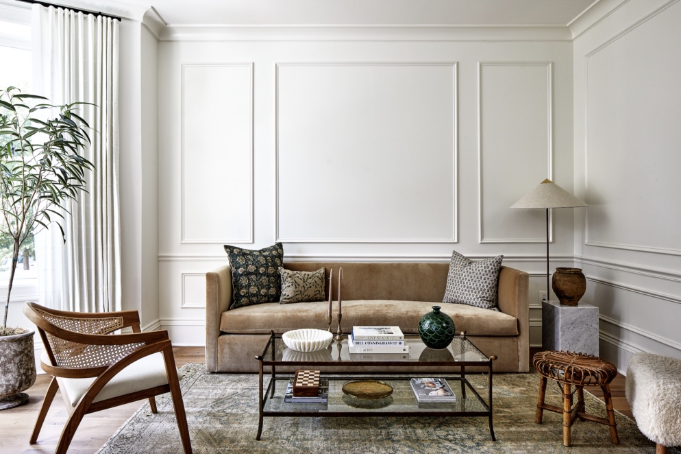 Living room with a mix of vintage and new decor and furniture.