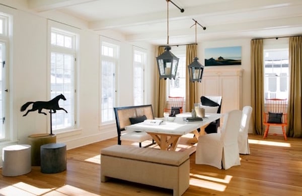 Open and bright dining room with Benjamin Moore Mayonnaise painted walls.