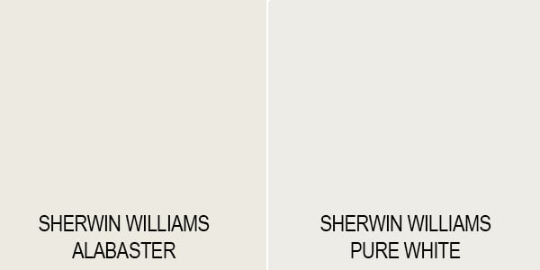 Alabaster and pure white swatch comparisons