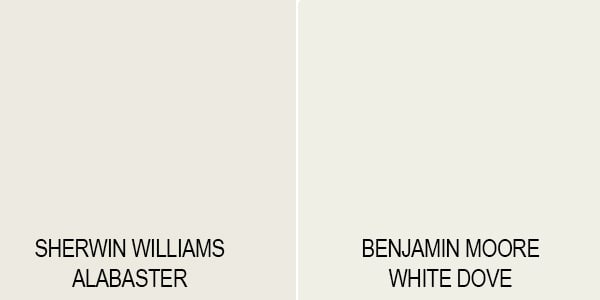 alabaster and white dove color swatch comparison