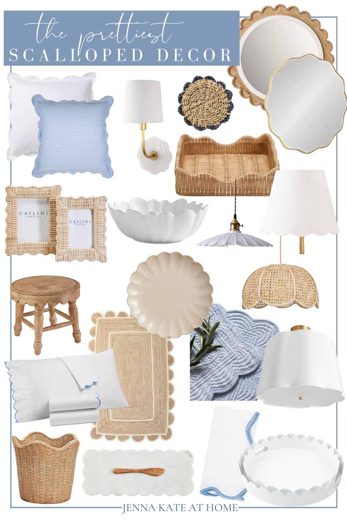 collage of scalloped home decor items