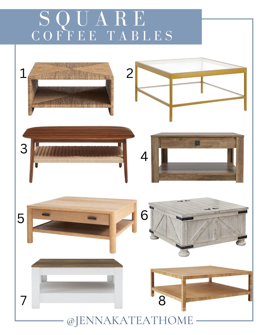 collage of square coffee tables