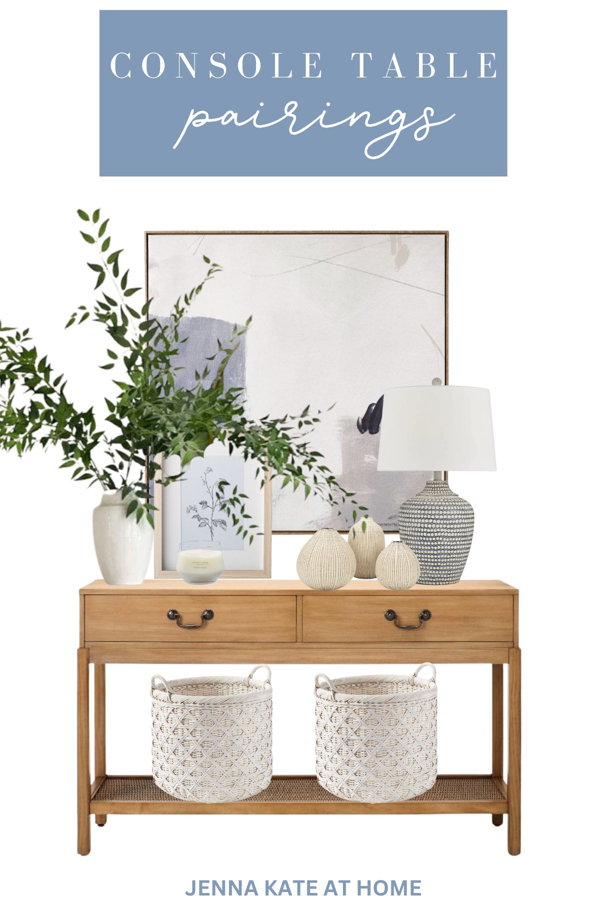 casual coastal console table decor collage