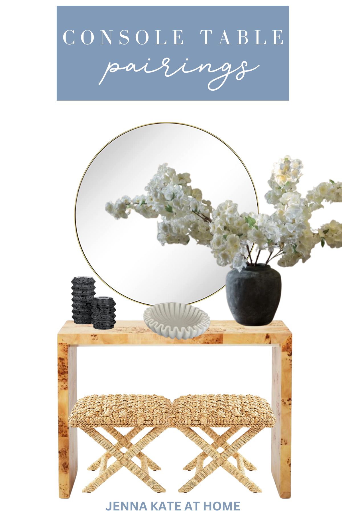 California electic console table decor collage