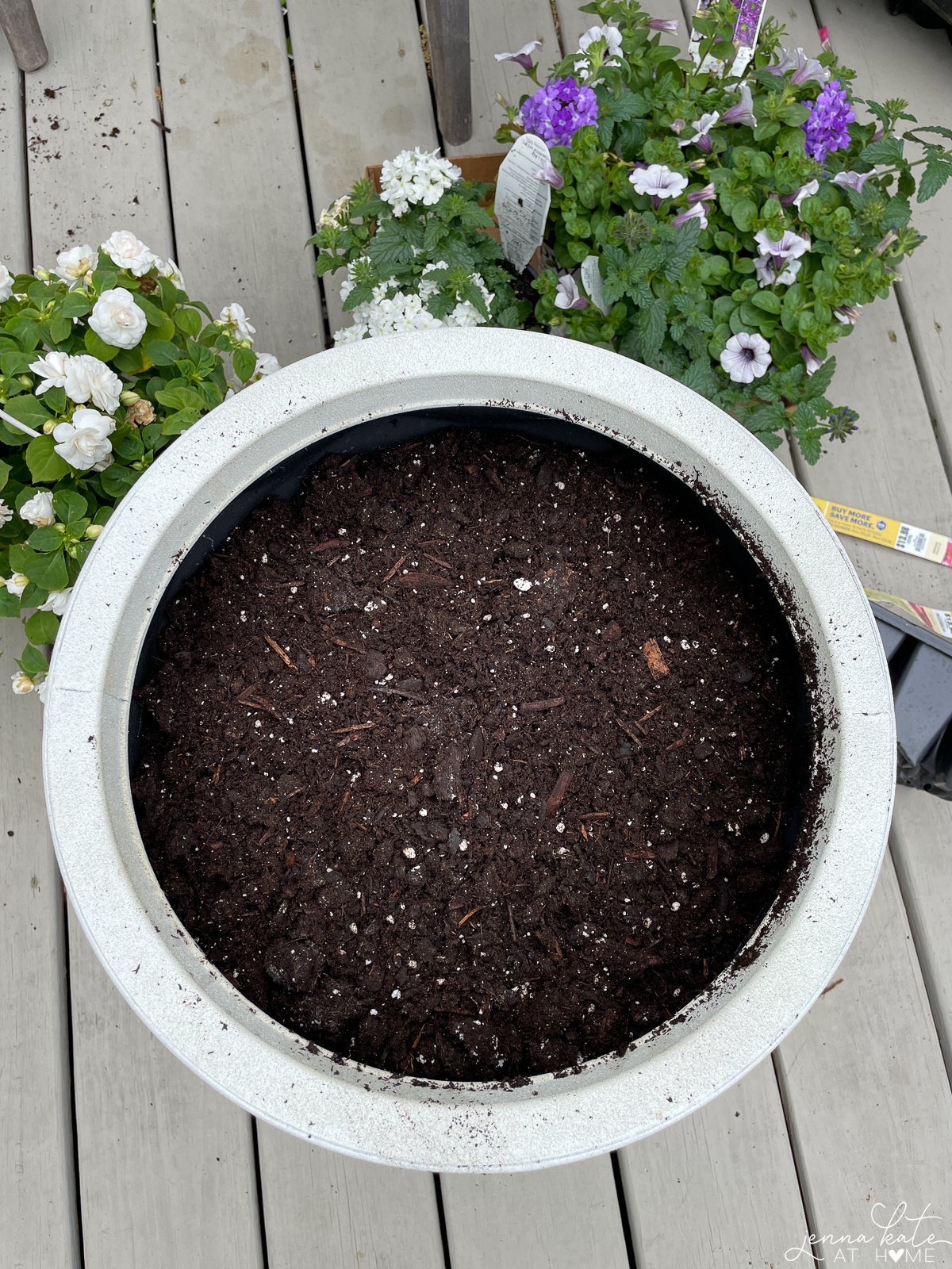 a large planter filled with potting soil