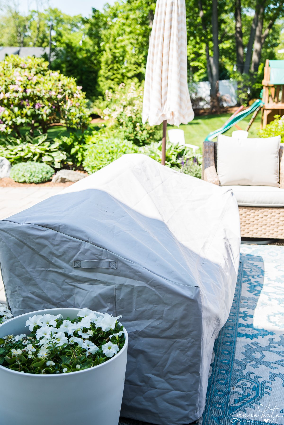 Patio furniture cover on the Walmart sofa