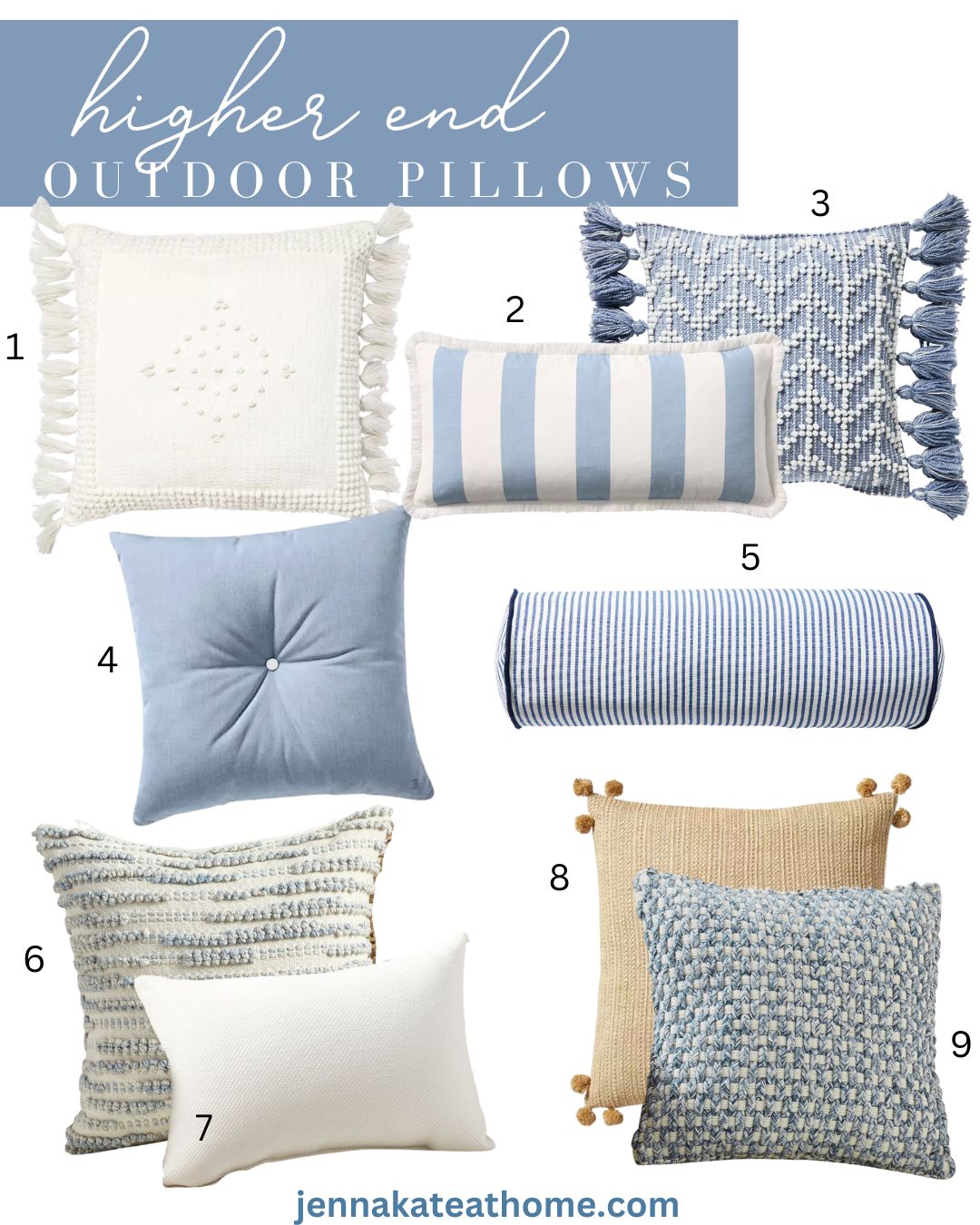 collage of higher end outdoor pillows