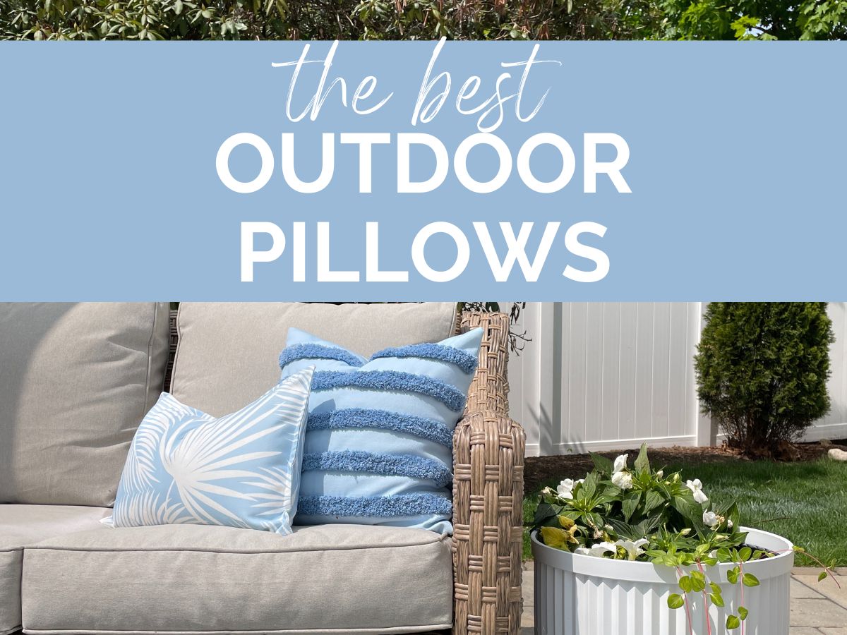 outdoor pillows with text overlay