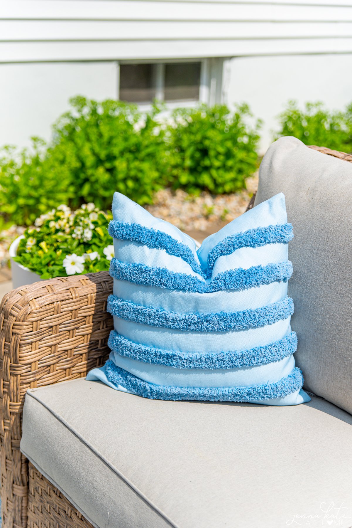 fluffy blue outdoor pillow