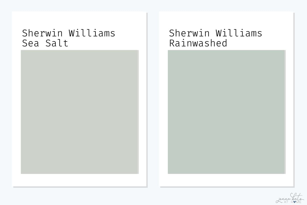 side by side swatch of sea salt versus rainwashed.