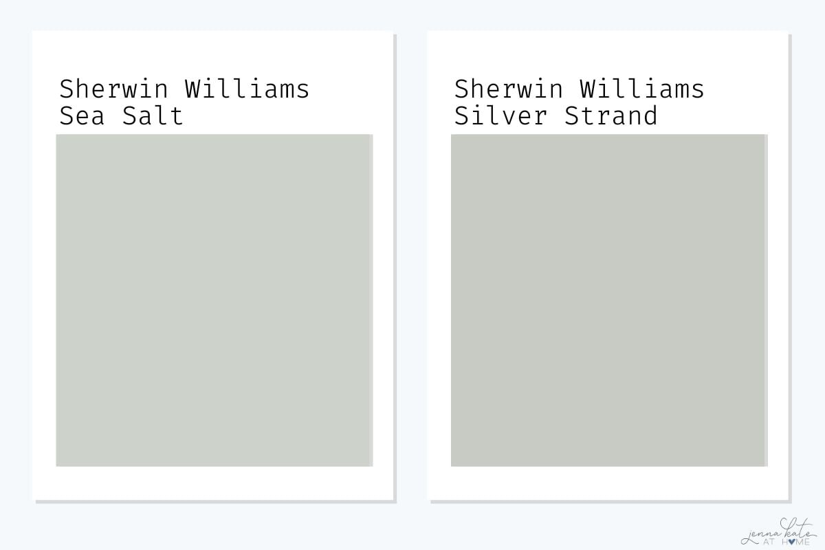 side by side swatch of sea salt versus Silver Strand.