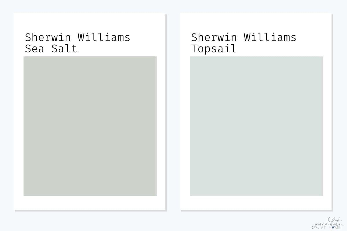 side by side swatch of sea salt versus Topsail.