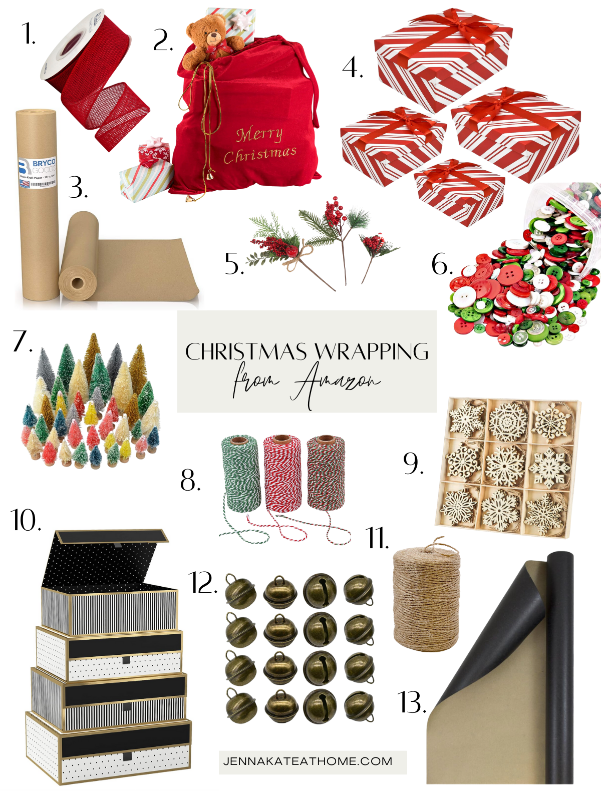 A collage graphic with my favorite Christmas wrapping supplies!