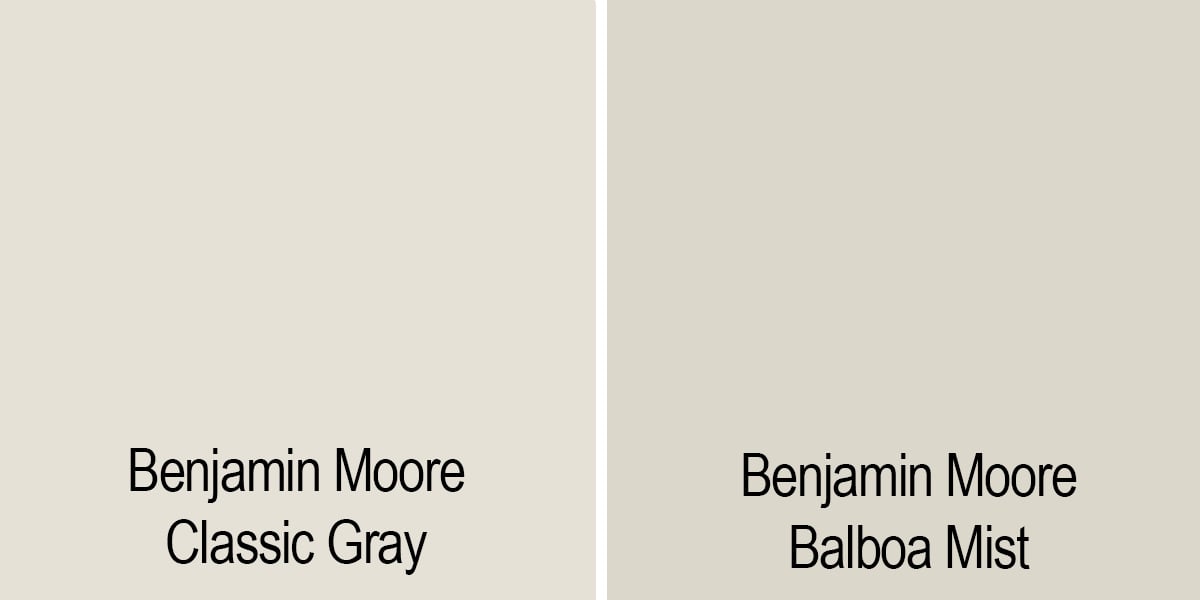 color comparison of classic gray to balboa mist