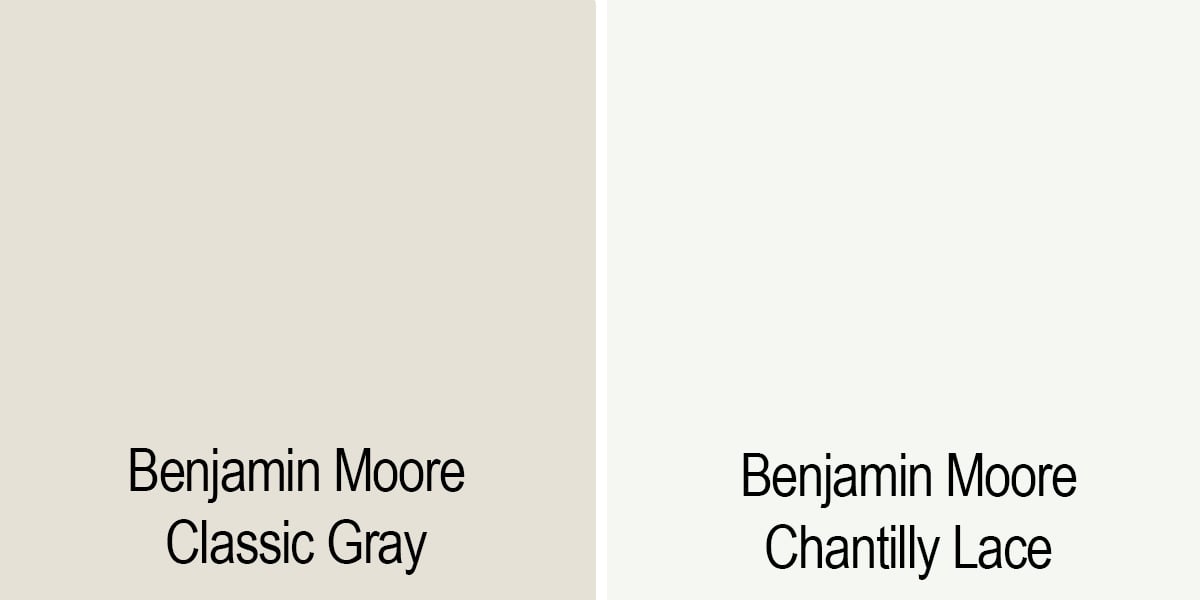 color comparison of classic gray to chantilly lace