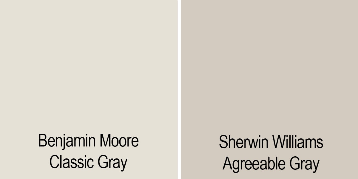 color comparison of classic gray to agreeable gray