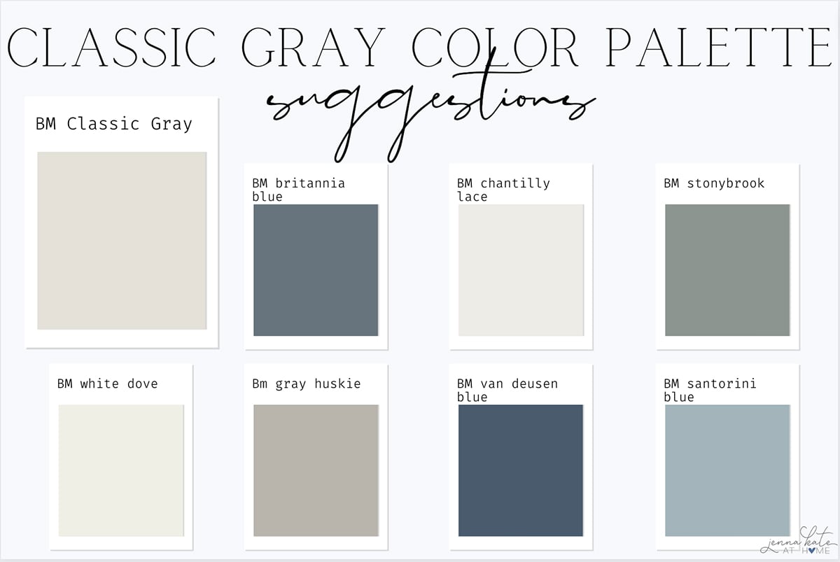 classic gray color palette with shades of white, green and blue