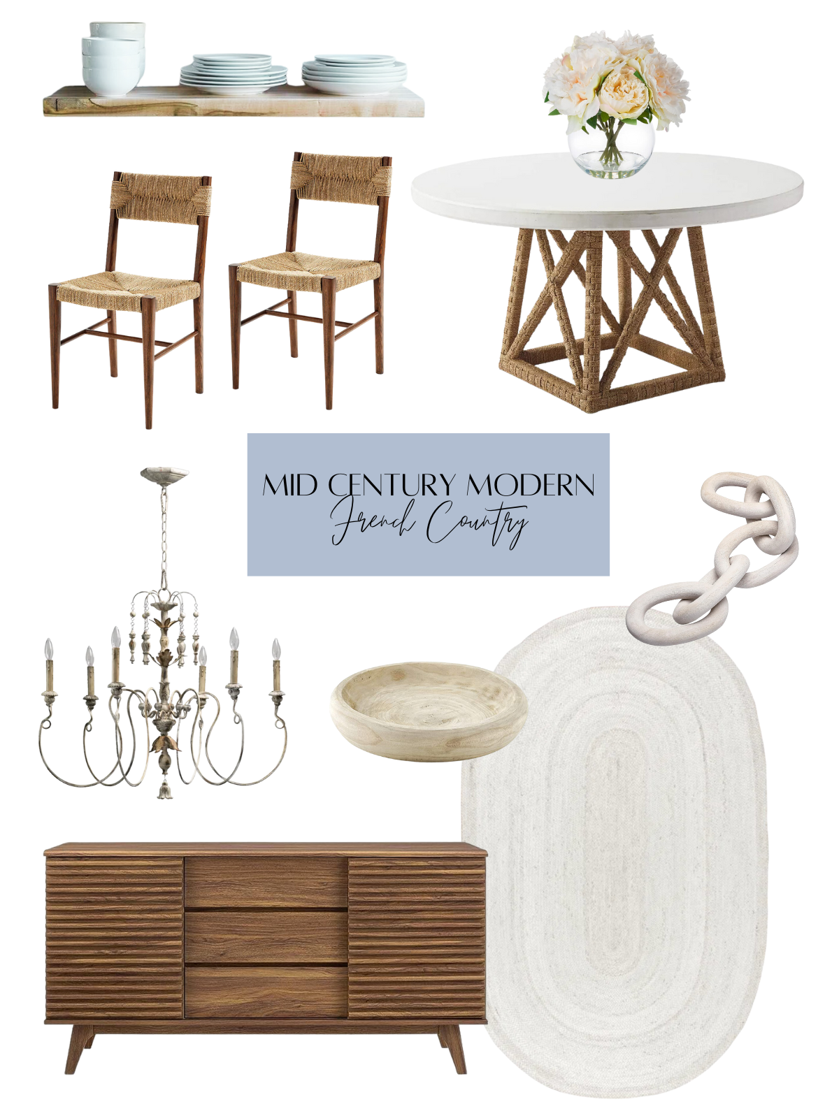 an assortment of mid century modern french country furniture and decor